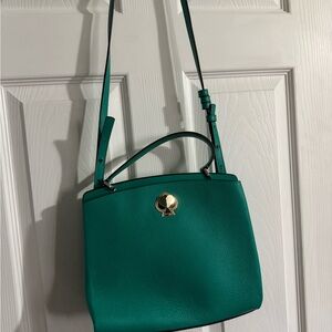 kate spade teal green pebble leather crossbody with gold spade logo